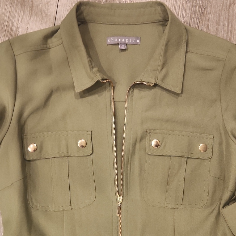 Sharagano Olive Green Zip-Up Dress - Picture 5 of 6